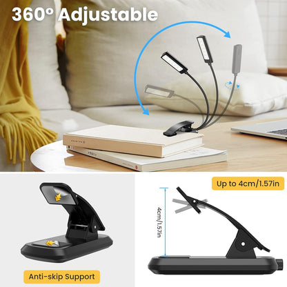 TEAMPD Reading Light 9 LED 3 Color Rechargeable Book Light 12+Hrs Runtime Eye-Caring Clip On Portable Lightweight Book Lamp
