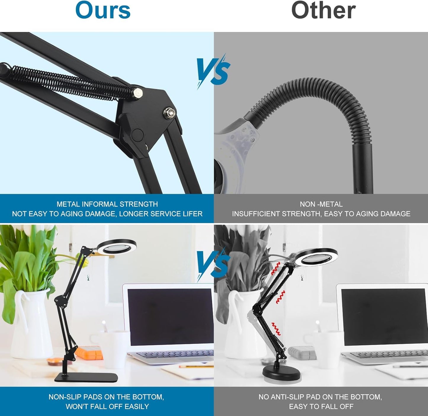 2-in-1 LED Magnifier Desk Lamp with Clamp, Adjustable Light, 2.25X Magnification