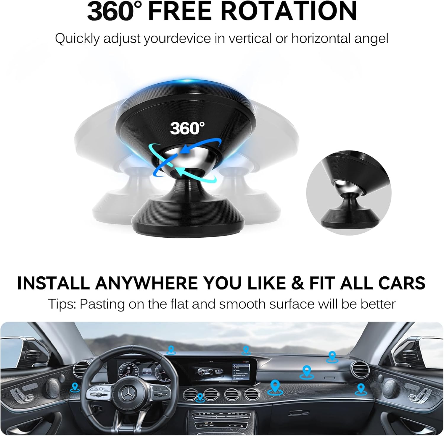 ivoler 2-Pack Magnetic Car Phone Holder 360° Rotation Black