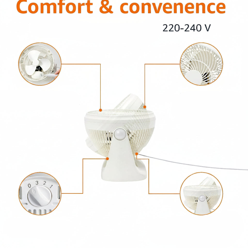 Amazon Basics Portable Desk Fan 18 cm Quiet Operation 3‑Speed White