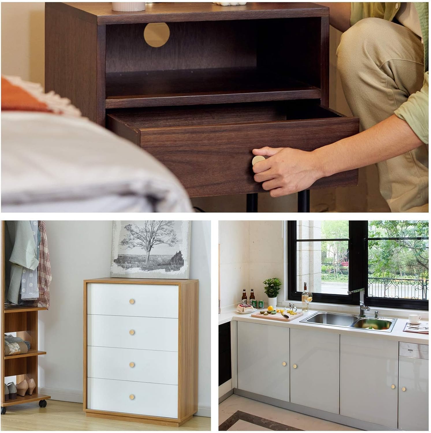 JIZZU 6‑Piece Solid Brass Gold Drawer Knobs – Premium 20 mm × 25 mm Cabinet Handles