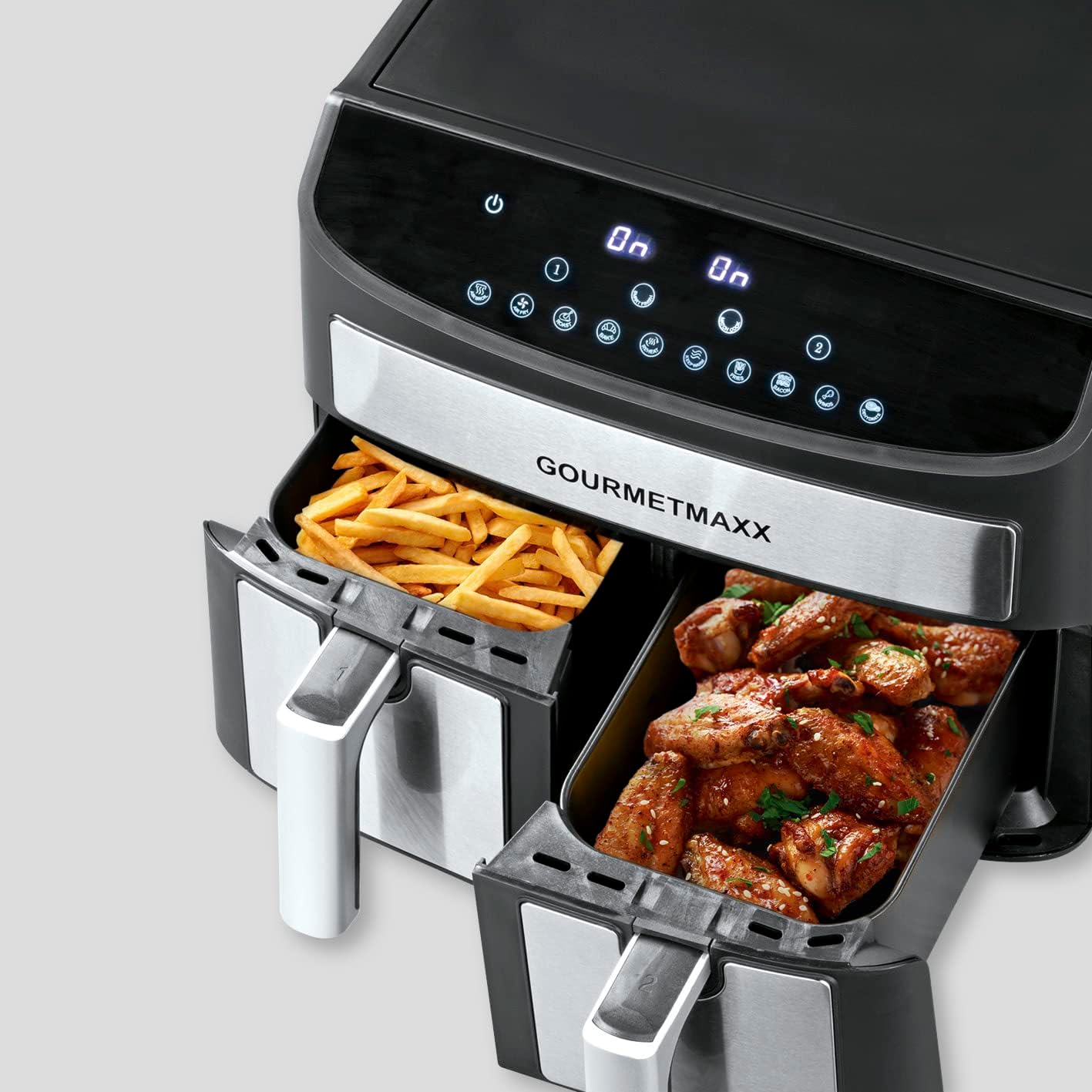 GOURMETmaxx 7L Double Chamber Hot Air Fryer – Low Fat, 10 Programs, Touchscreen