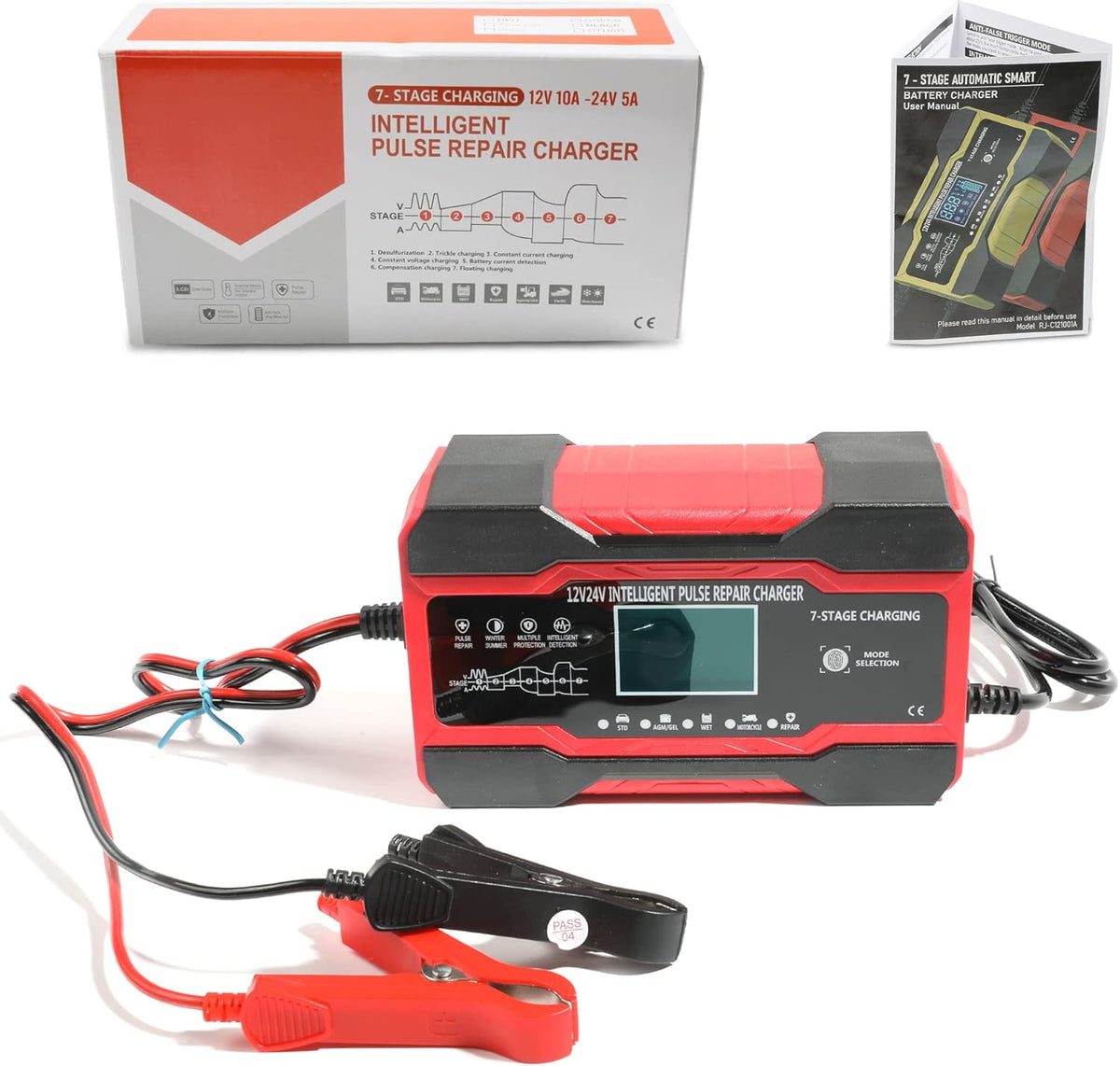 AOCISKA 8‑Amp 12V/24V Automatic Smart Battery Charger with Desulfation