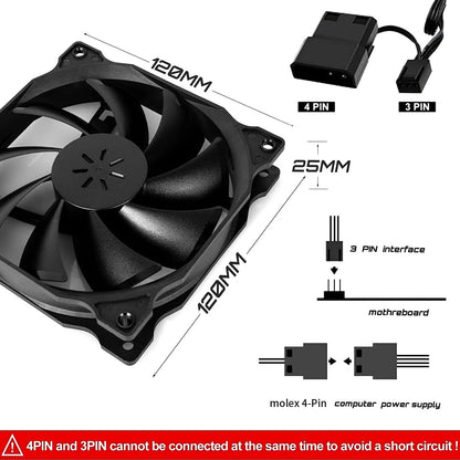 upHere 3‑Pack 120mm Temperature‑Controlled High‑Performance Quiet PC Fan