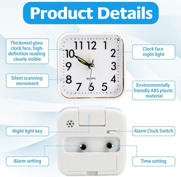 Fuitke 1 Silent Analogue Travel Alarm Clock White