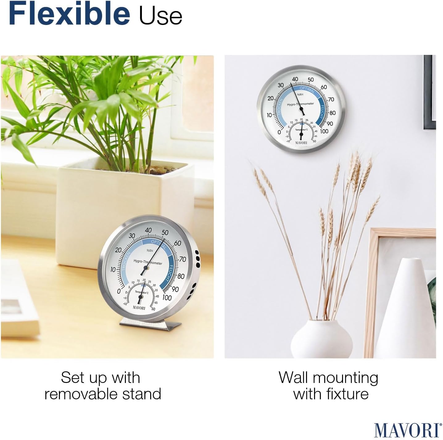 MAVORI Stainless Steel Analog Hygrometer Thermometer – High Accuracy Indoor