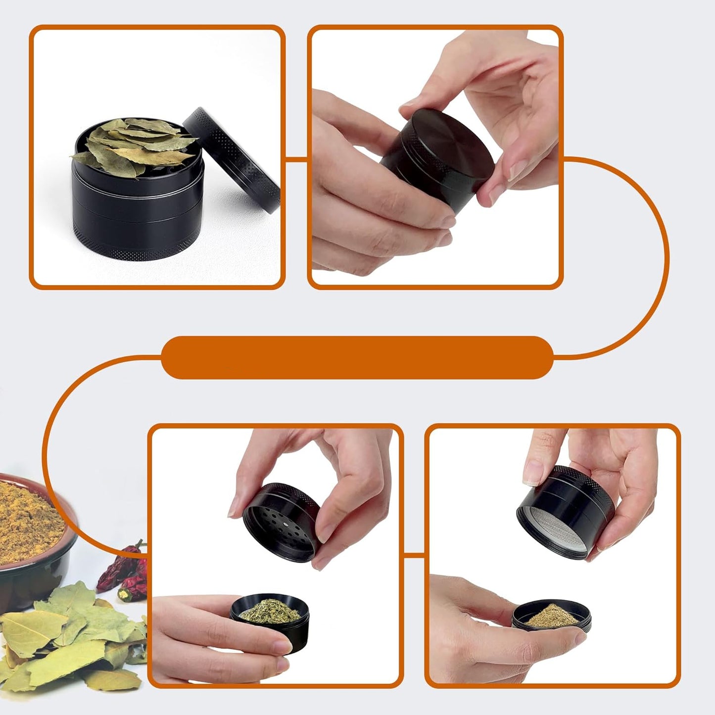 KitchenBoss 49mm Mini Metal Spice Grinder with Magnetic Lid Black