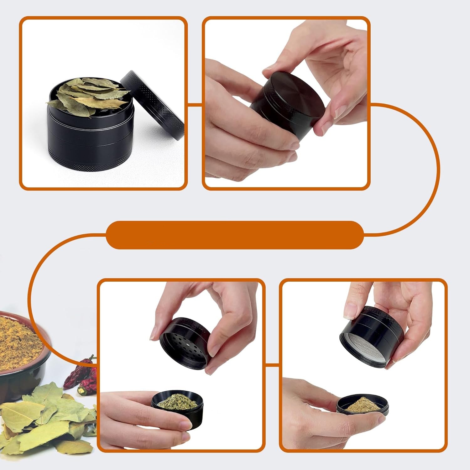 KitchenBoss 49mm Mini Metal Spice Grinder with Magnetic Lid Black