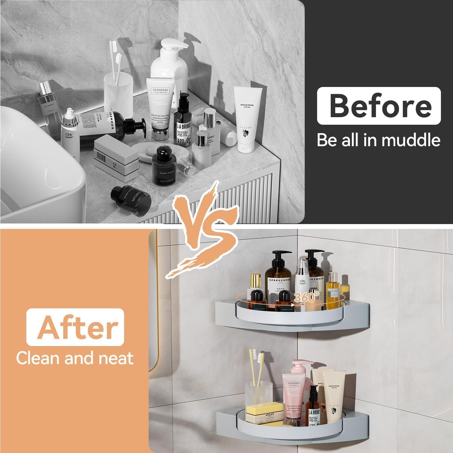Le Daizy 360° Rotating Corner Shower Shelf – No-Drill Organizer