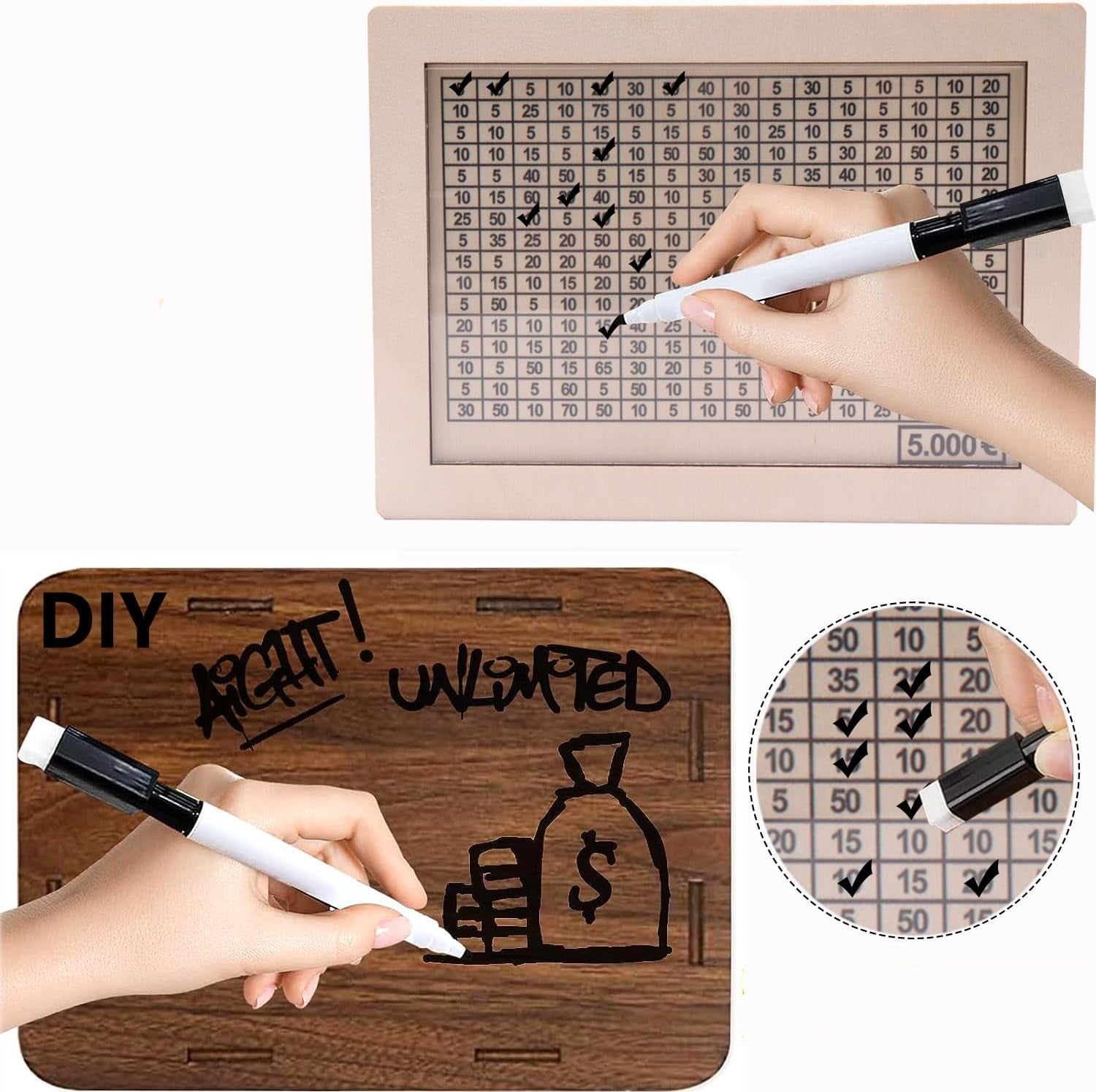 Wooden Savings Box with Counter for 5000 Euro