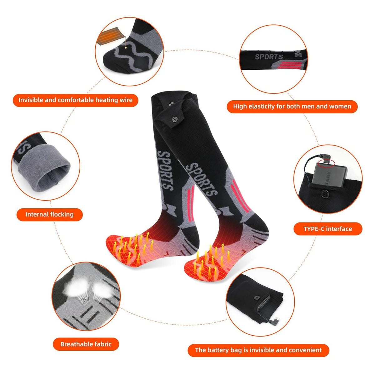 ZONSUSE Unisex Heated Socks FRW 5000mAh Black