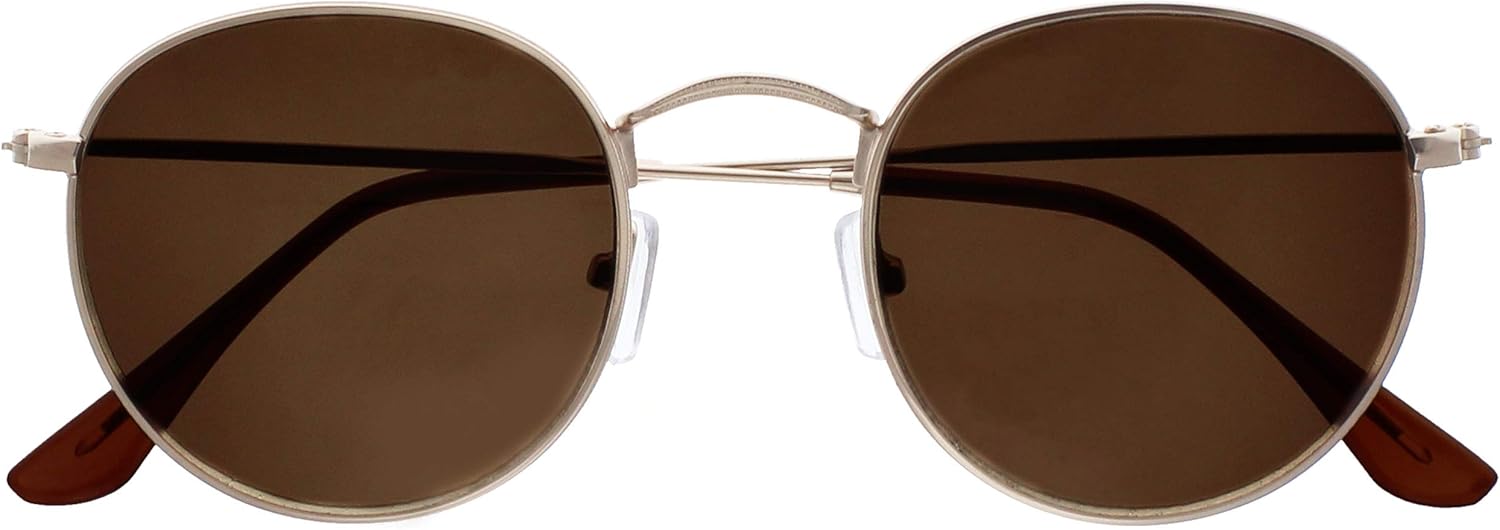 OPULIZE Sol Retro Round Sunglasses Gold Frame Brown Tips
