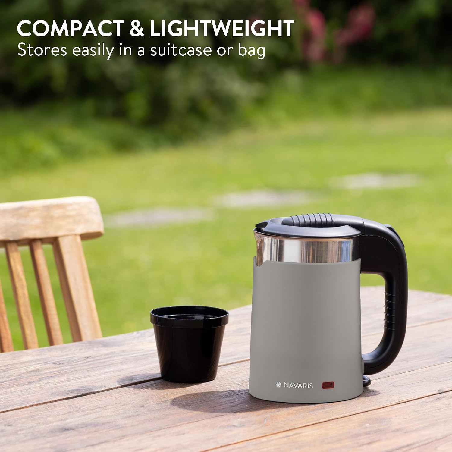 Navaris Compact Travel Kettle 0.5L Dual‑Wall Grey 1100W