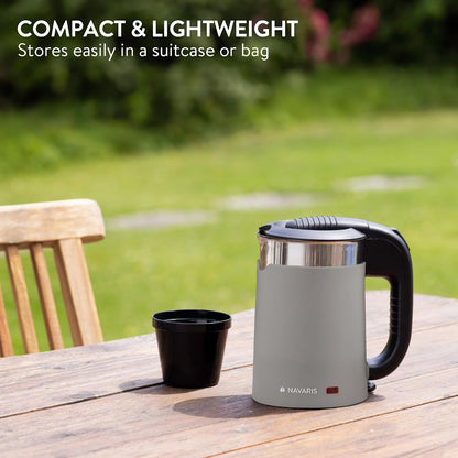Navaris Compact Travel Kettle 0.5L Dual‑Wall Grey 1100W