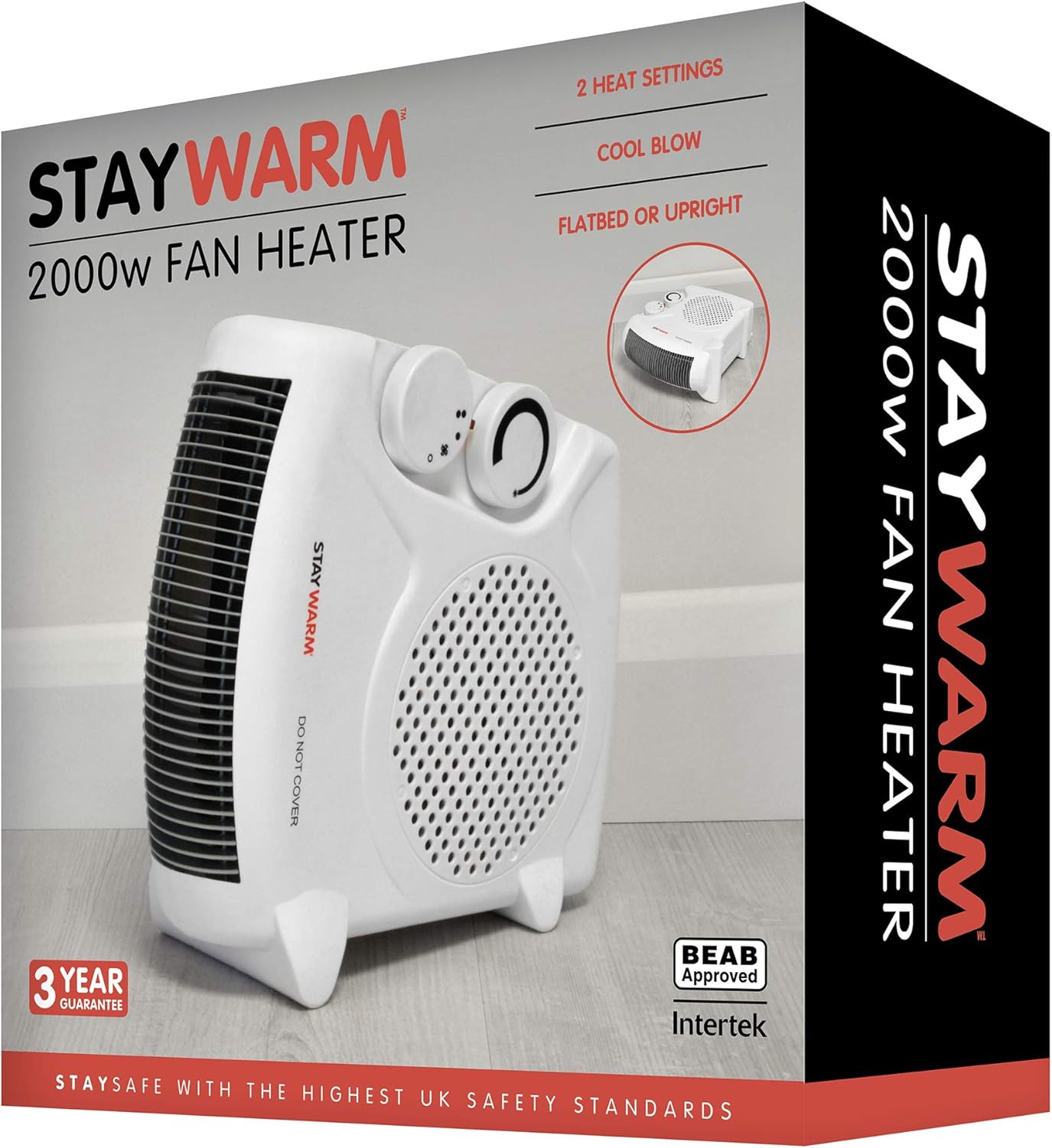STAYWARM 2000W Dual Fan Heater, Upright & Flatbed, White