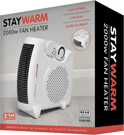 STAYWARM 2000W Dual Fan Heater, Upright & Flatbed, White