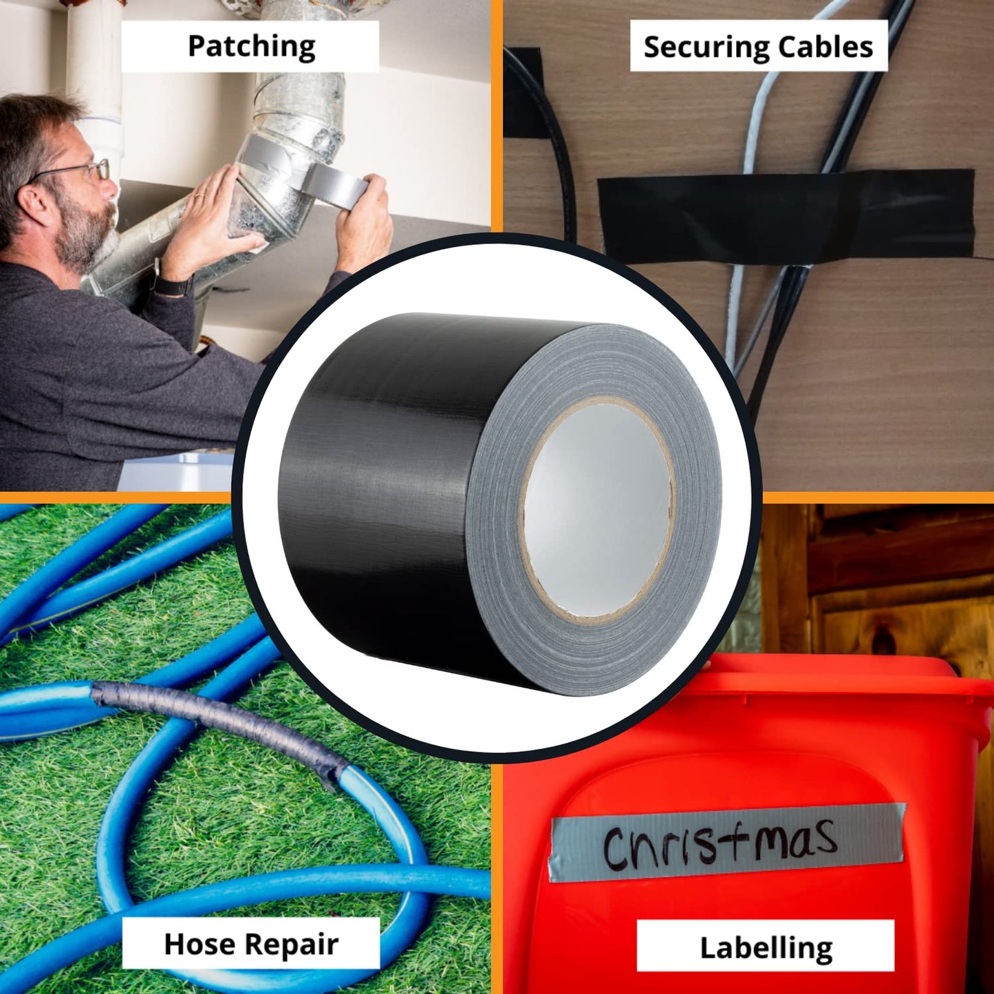 GTSE Wide Black 4‑Inch Heavy‑Duty Waterproof Duct Tape 100mm×50m