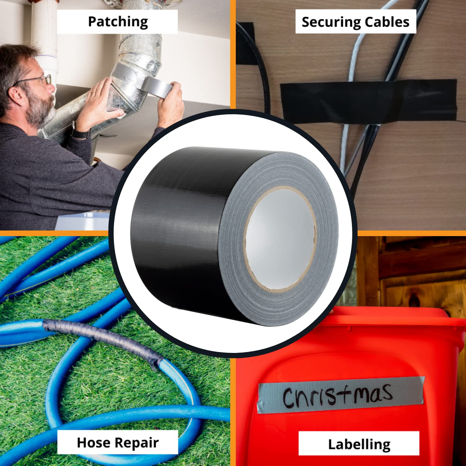 GTSE Wide Black 4‑Inch Heavy‑Duty Waterproof Duct Tape 100mm×50m