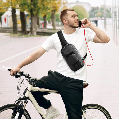 VARLIVOO Men's Waterproof USB Charging Sling Chest Bag for Tech & Travel