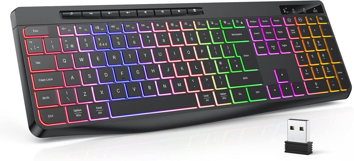 TECURS Silent Wireless Gaming Keyboard with USB‑C Rechargeable Backlit Keys