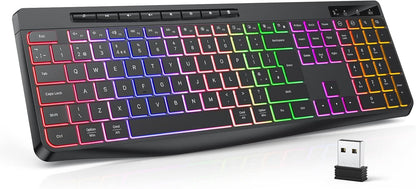 TECURS Silent Wireless Gaming Keyboard with USB‑C Rechargeable Backlit Keys