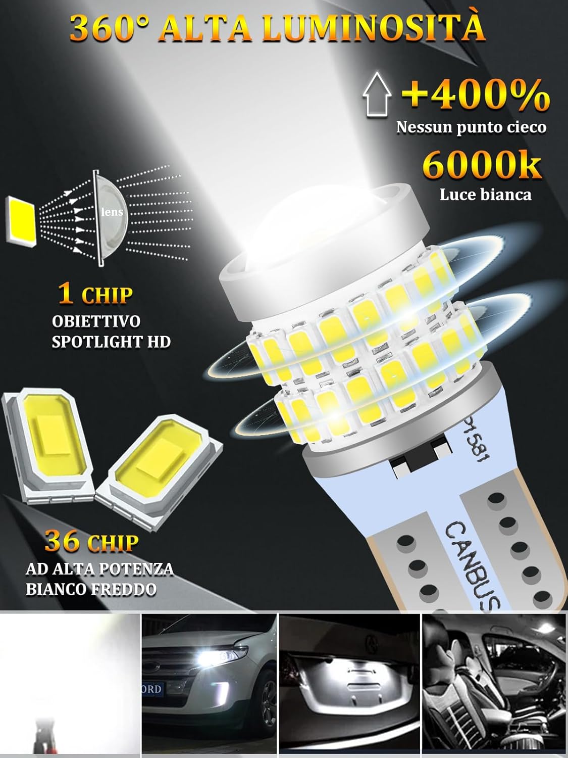 XELORD W5W T10 6000K Ultra Bright LED Car Light (2 Pack)