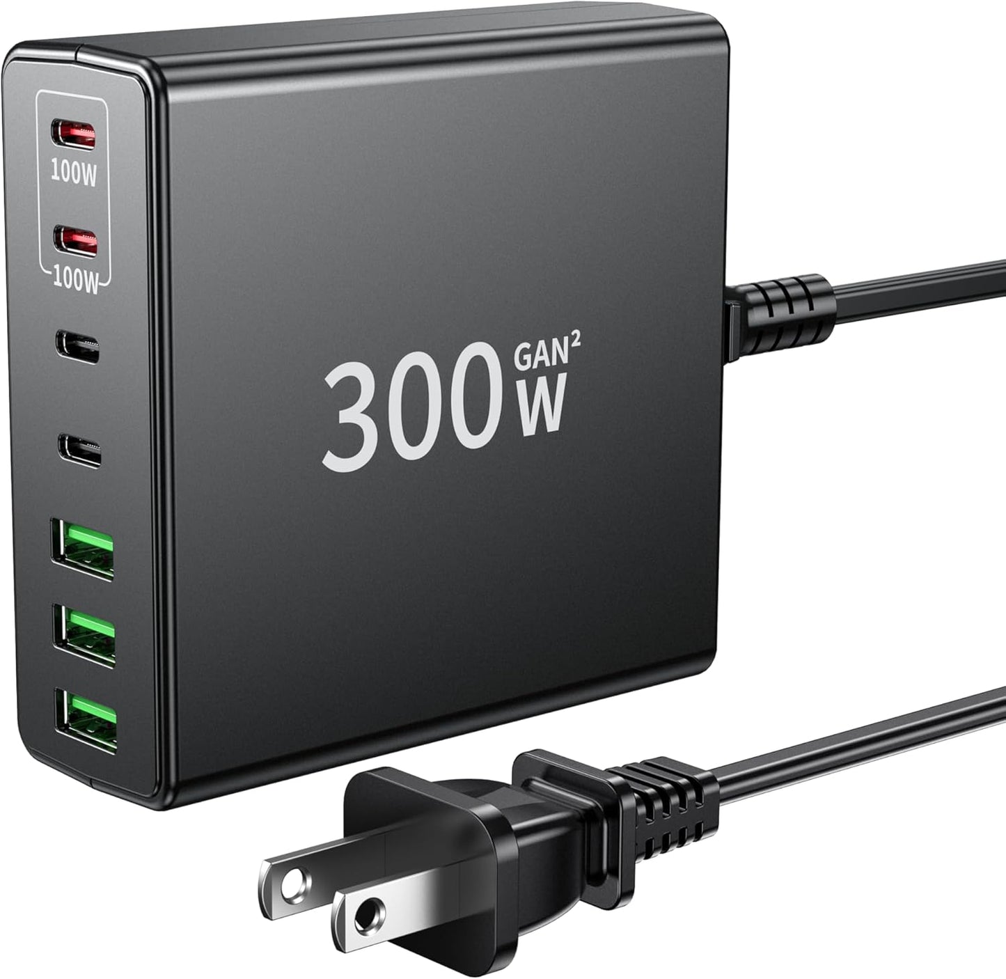 300W USB-C 7-Port Fast Charger - Dual PD PPS Black