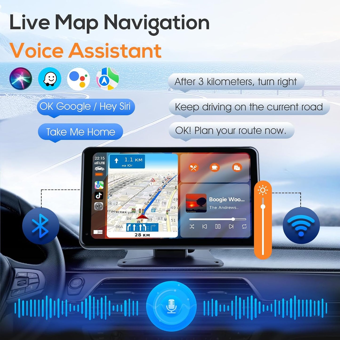 Haudio 7 Inch Wireless Portable Carplay Screen with 1080P Backup Camera Bluetooth