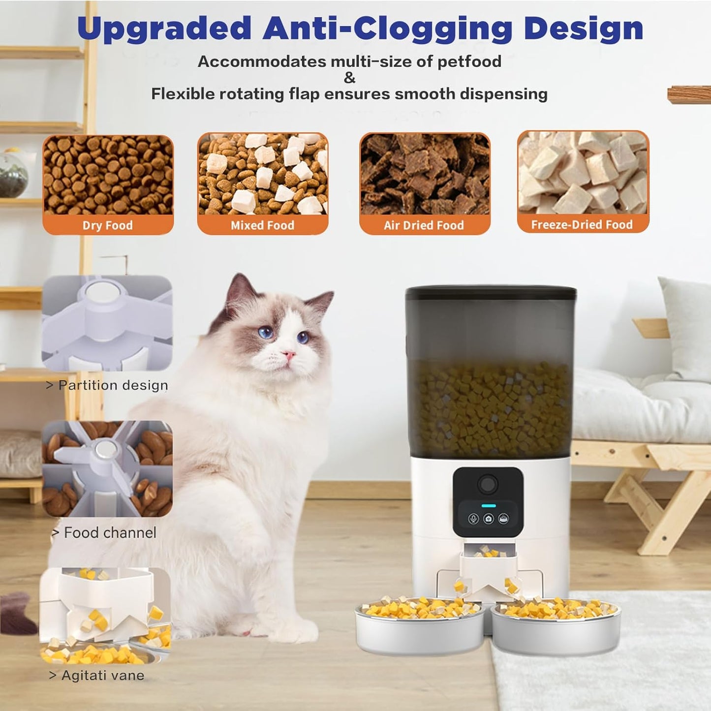 Smart Dual-Pet Automatic Feeder: HD Video, 5G WiFi, Two-Way Audio, Large Capacity