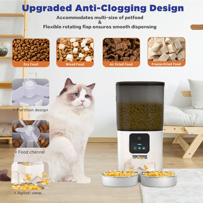 Smart Dual-Pet Automatic Feeder: HD Video, 5G WiFi, Two-Way Audio, Large Capacity