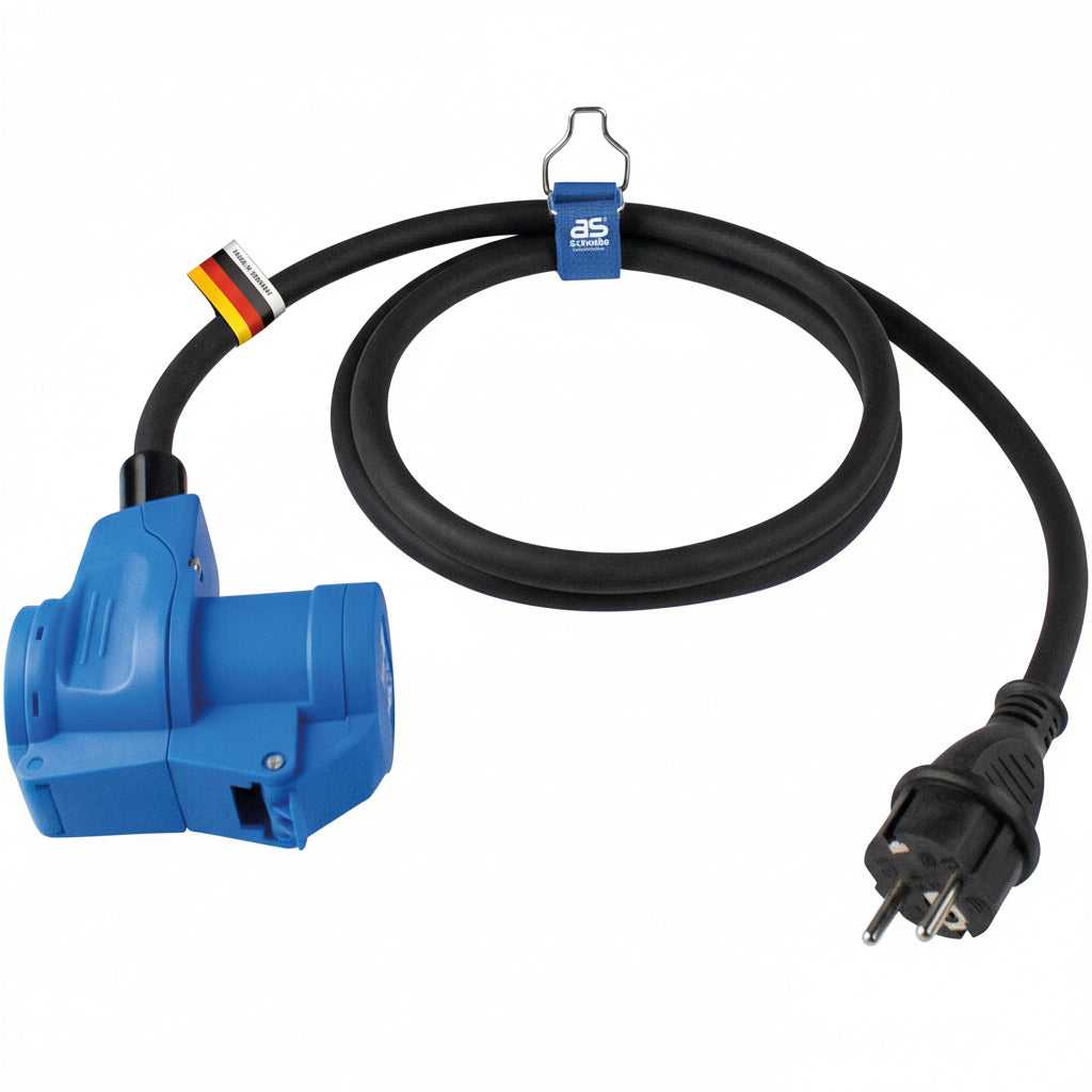 as Schwabe 1.5m CEE‑to‑Schuko Adapter Cable Black IP44