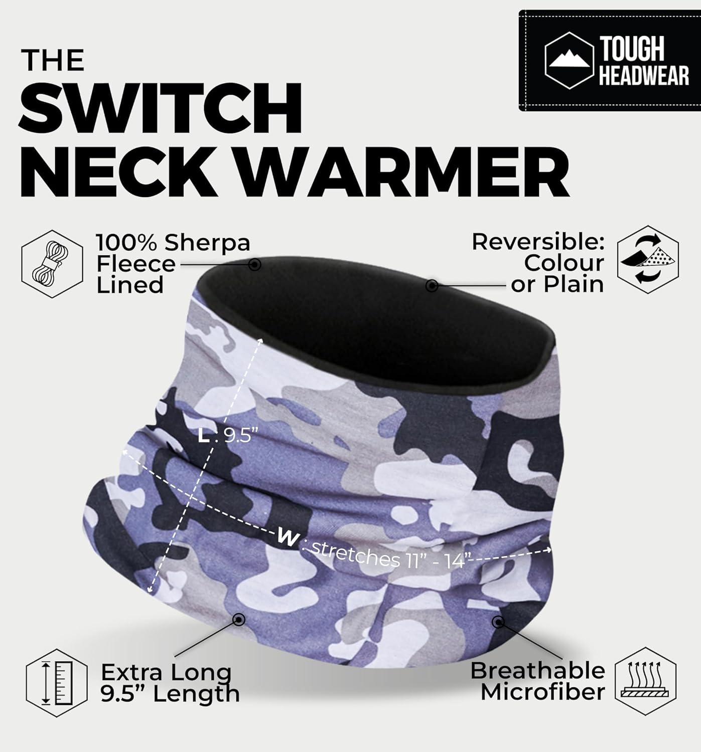Reversible Fleece Ski Neck Warmer – Tough Headwear Unisex Winter Gaiter