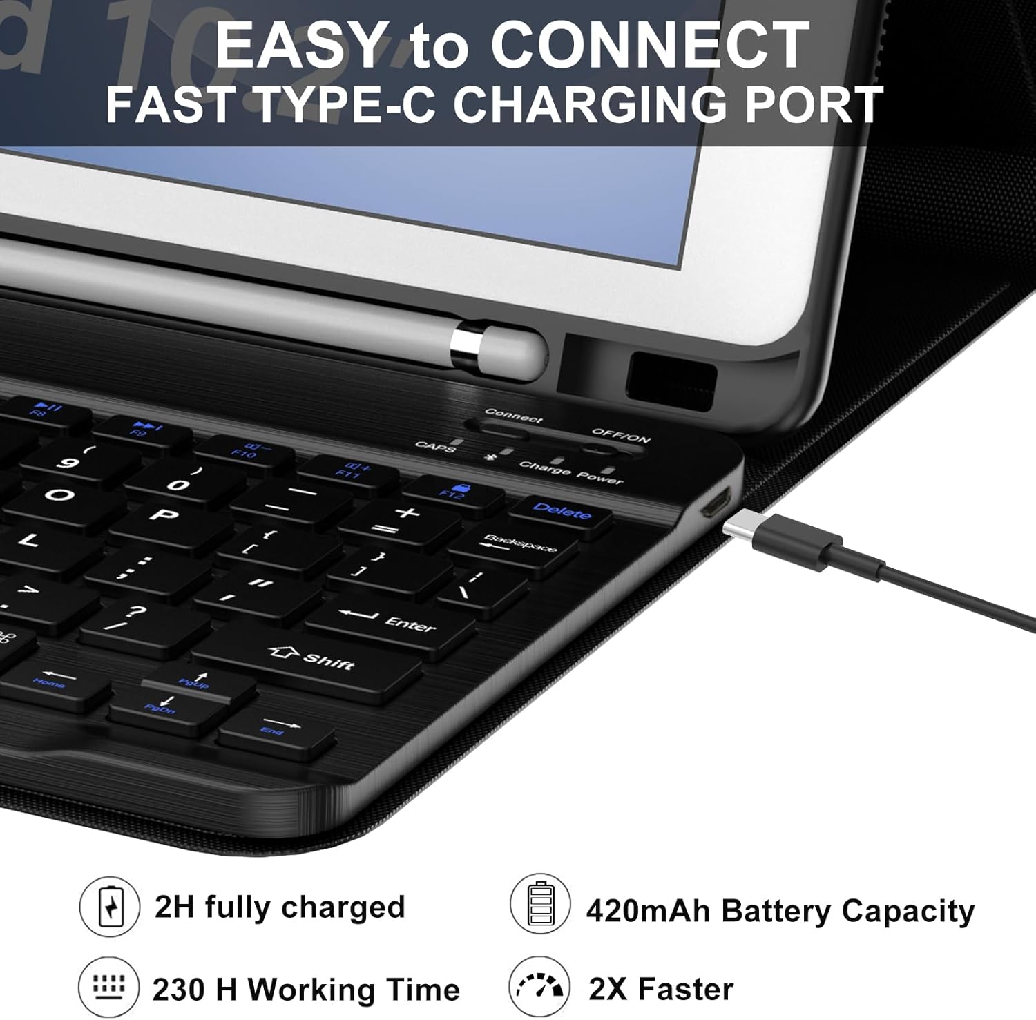 IVEOPPE Detachable Keyboard Case for iPad 10.2‑inch – Black, Lightweight, Backlit