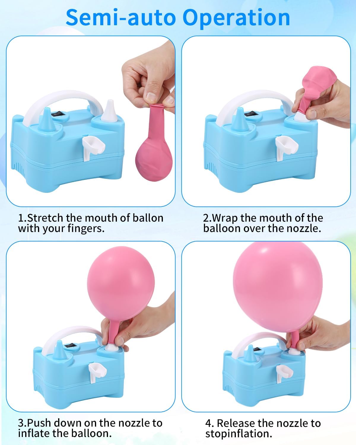 PERMUST Electric Balloon Pump 400W Portable Air Inflator for Parties Blue