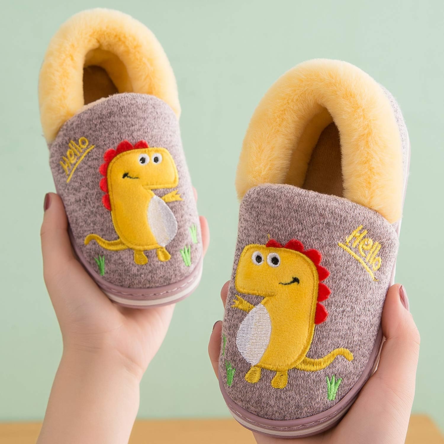 Cozy Dinosaur Plush Cotton Knit Toddler Winter Slippers