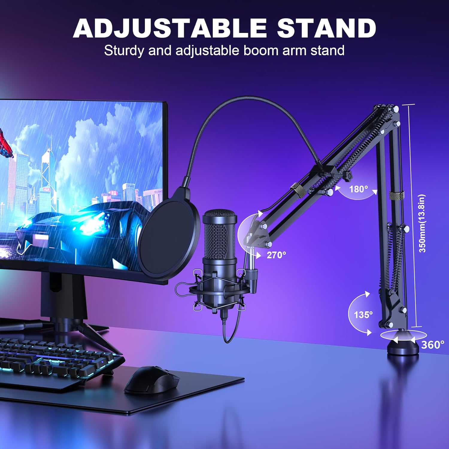 Aokeo AK-60 USB Condenser Microphone Kit – 192kHz/24bit Cardioid Mic with Boom Arm, Shock Mount & Pop Filter