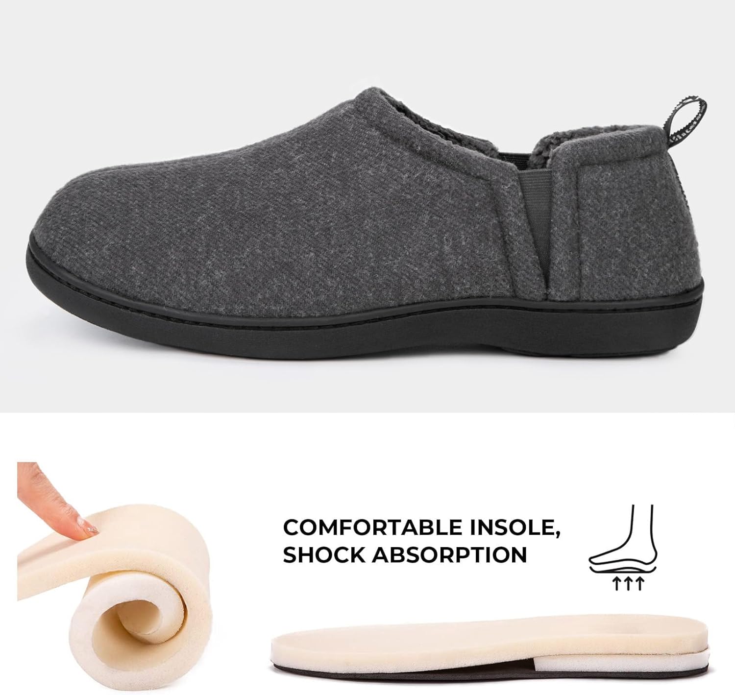 Snug Leaves Men's Fuzzy Wool Felt Memory Foam Slippers with Non-Slip Sole