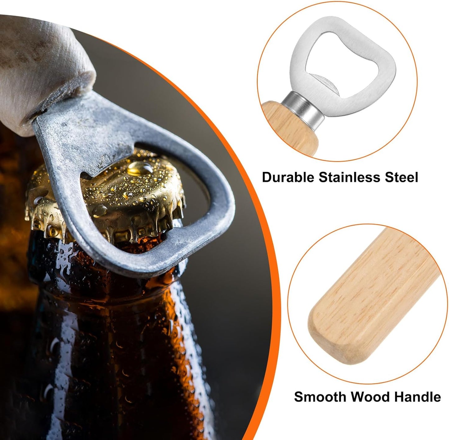 HARFINGTON Stainless Steel Bottle Opener with Wooden Grip – 30 Pack