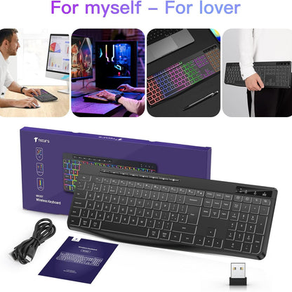 TECURS Silent Wireless Gaming Keyboard with USB‑C Rechargeable Backlit Keys