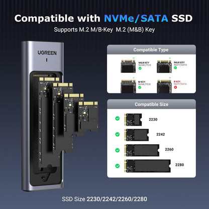 UGREEN M.2 NVMe SATA SSD Enclosure USB 3.2 Gen 2 10Gbps Aluminum