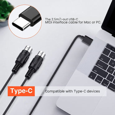 LEKATO MTU-10 5-Pin MIDI to Type-C Cable Interface Converter 2m