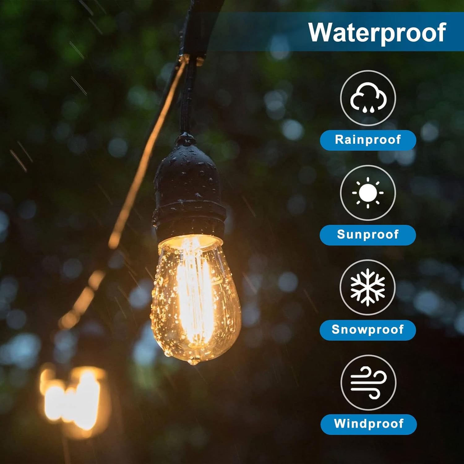 LangPlus+ 49FT Heavy Duty Waterproof Outdoor LED String Lights