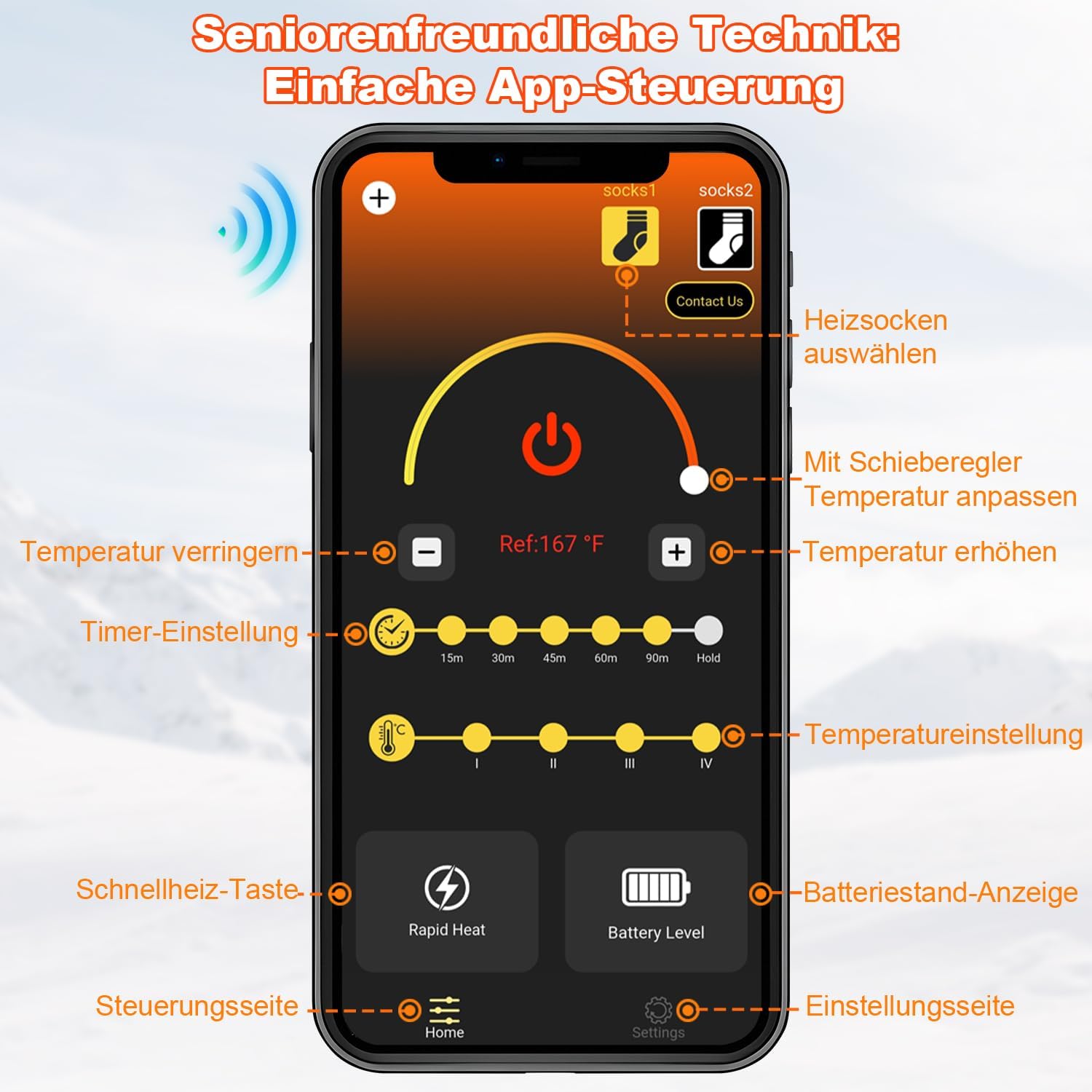 VICEPLUS Heated Ski Socks with 8000mAh Battery and App Control
