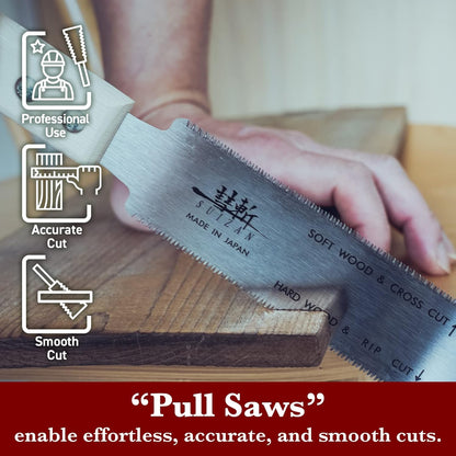 SUIZAN 6" Ryoba Double-Edge Japanese Pull Saw for Precise Woodworking