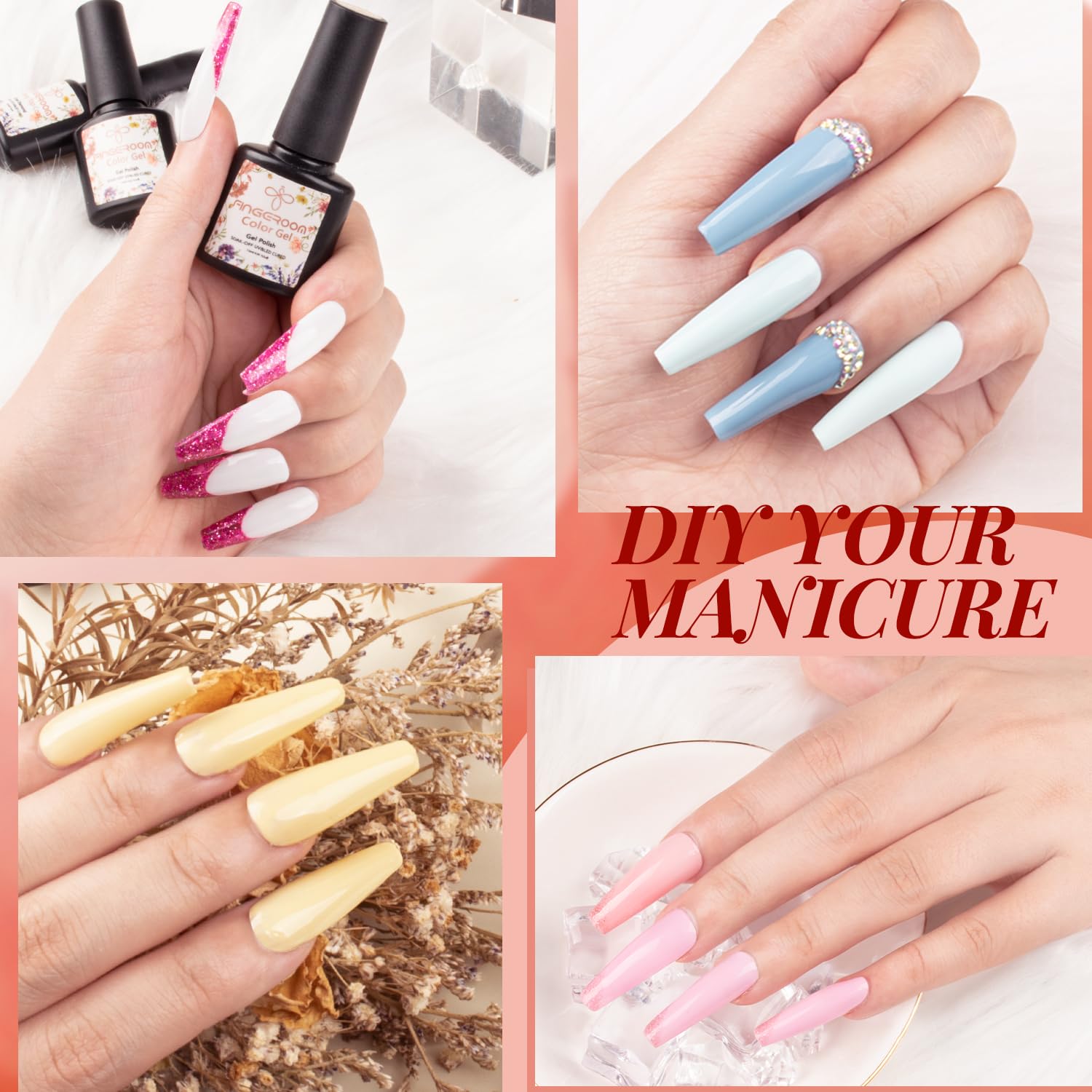FINGEROOM 48‑Piece UV Gel Nail Polish Set with 5 Topcoats