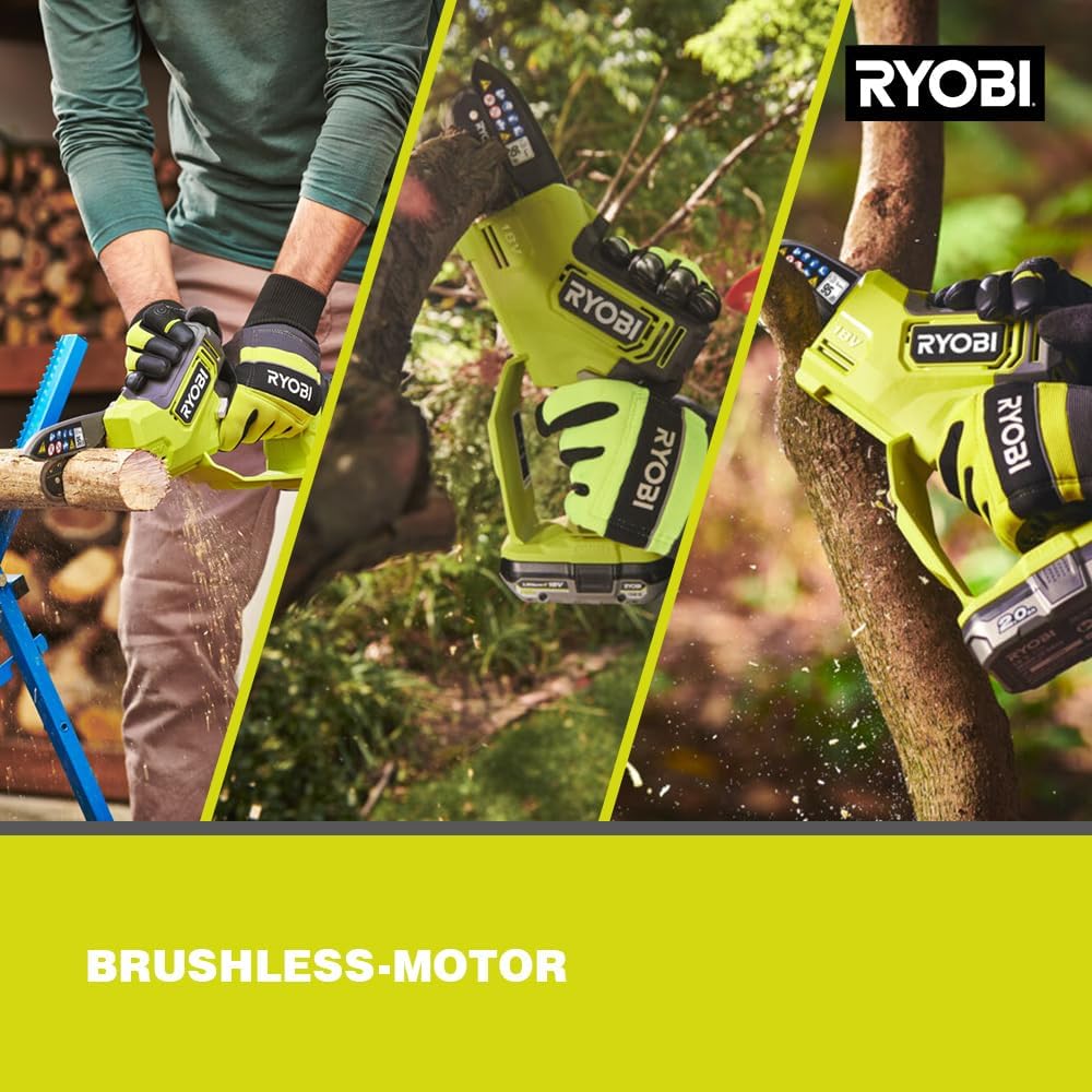RYOBI 18V ONE+ Brushless One-Handed Cordless Chainsaw 10cm Blade