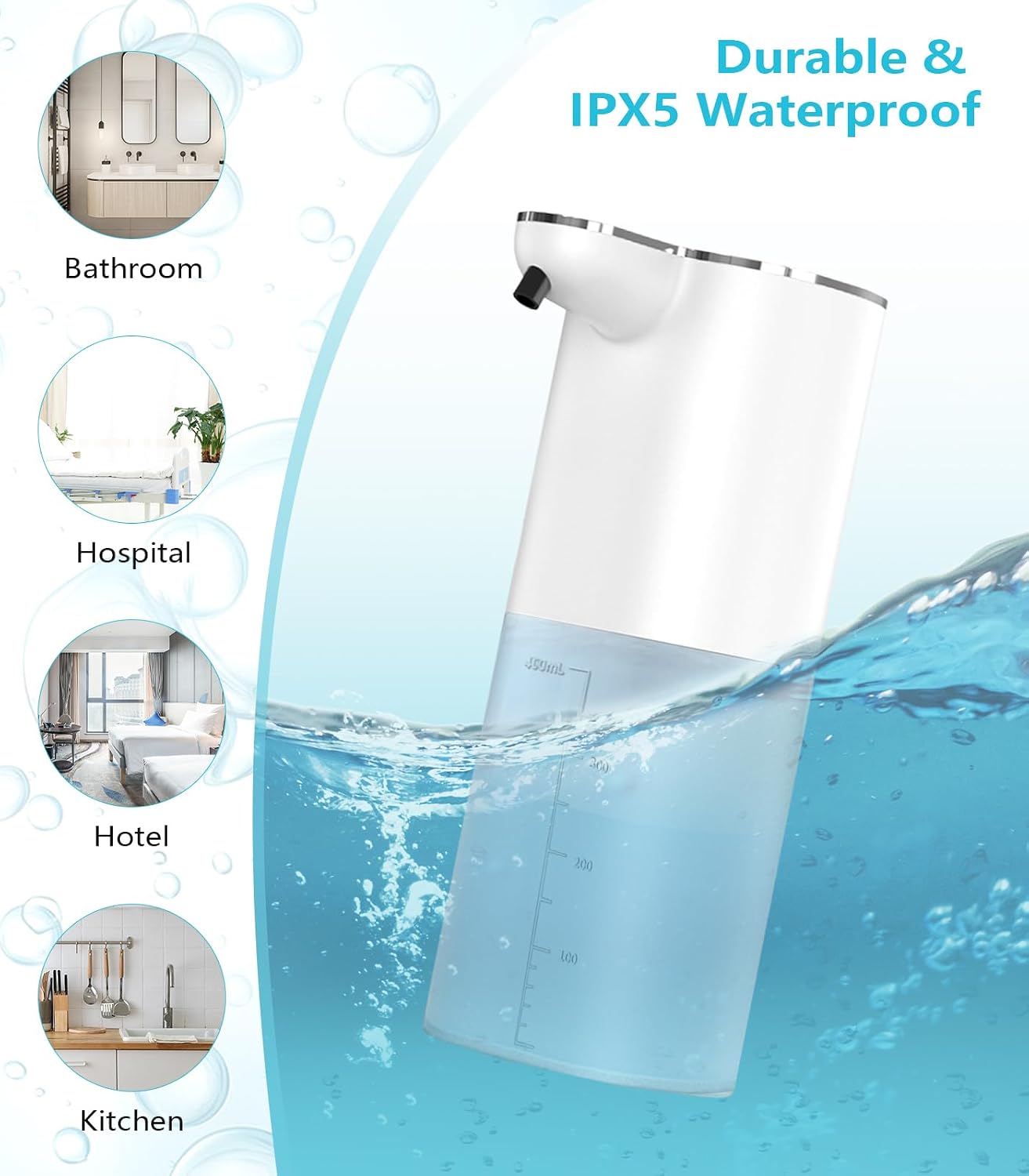 Gcstnn P9 Automatic Soap Dispenser Wall Mount 400ml USB-C Rechargeable IPX5 Waterproof White