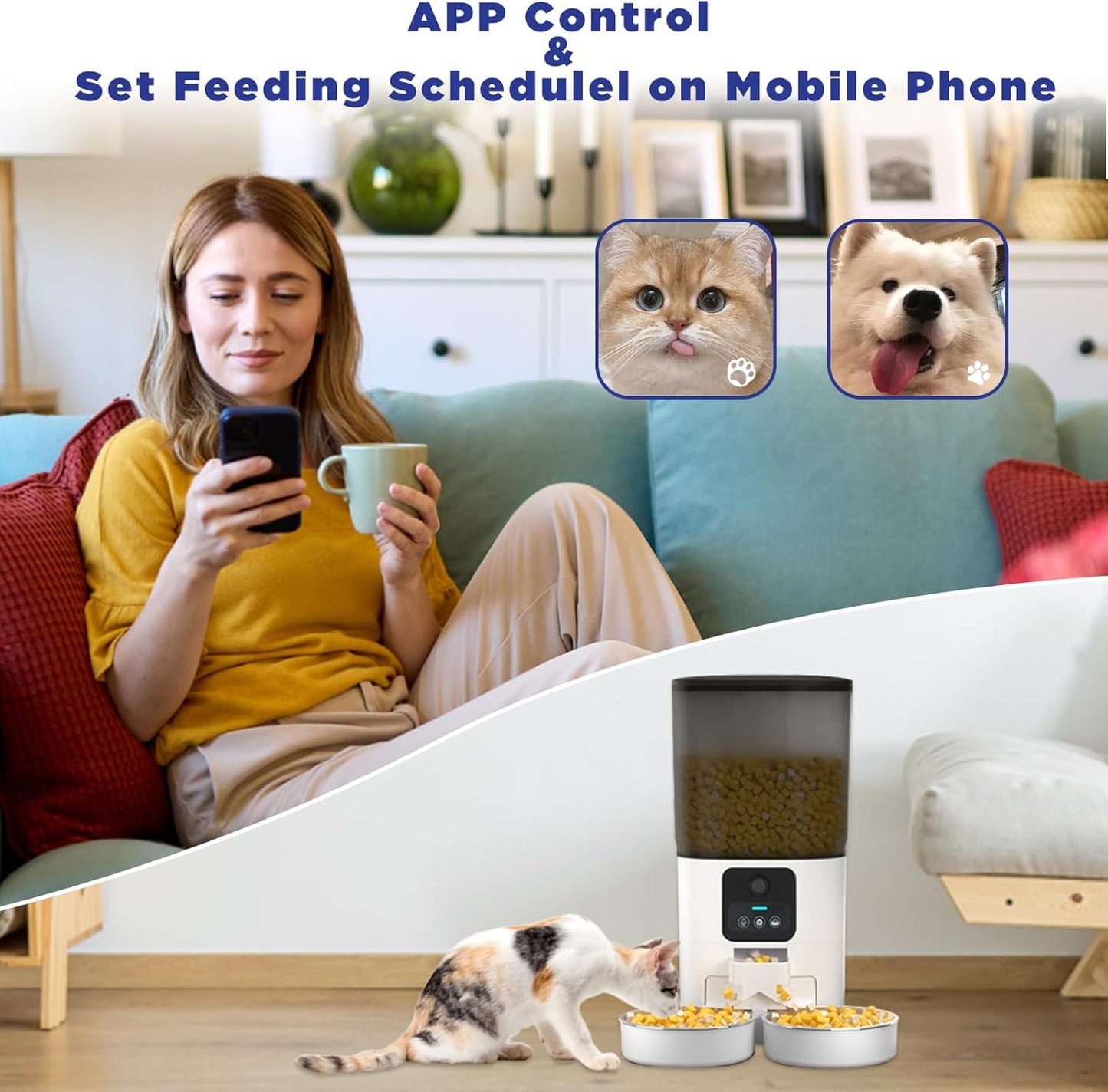Smart Dual-Pet Automatic Feeder: HD Video, 5G WiFi, Two-Way Audio, Large Capacity