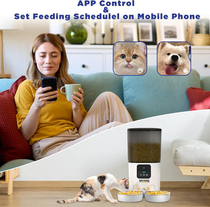 Smart Dual-Pet Automatic Feeder: HD Video, 5G WiFi, Two-Way Audio, Large Capacity