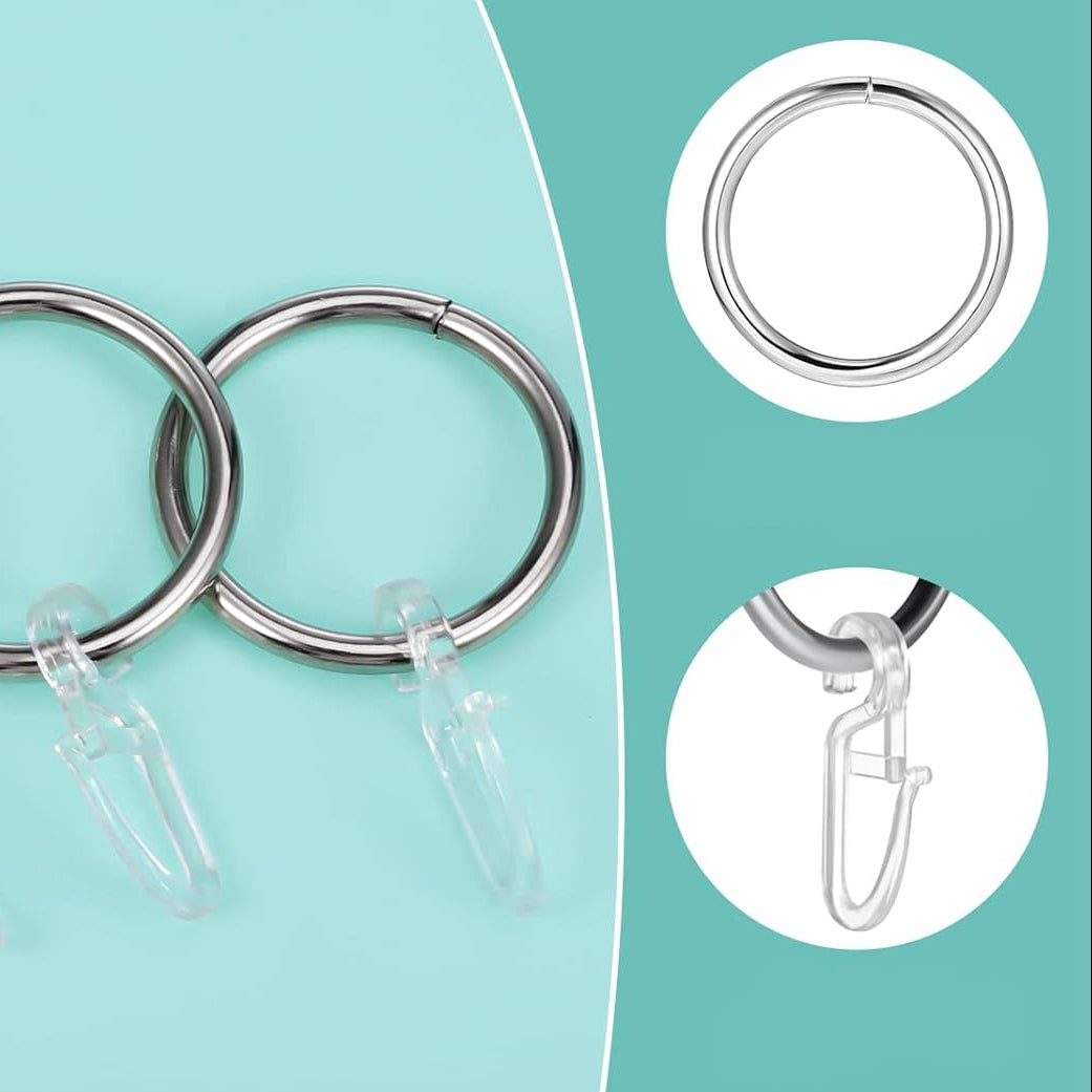 30 Piece Silver Metal Curtain Rings with Plastic Hooks